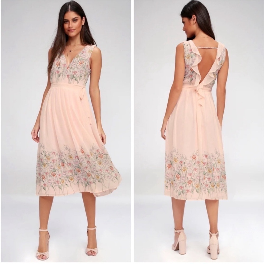 Astr The Label Bristol Blush Pink Floral Midi Dress Small